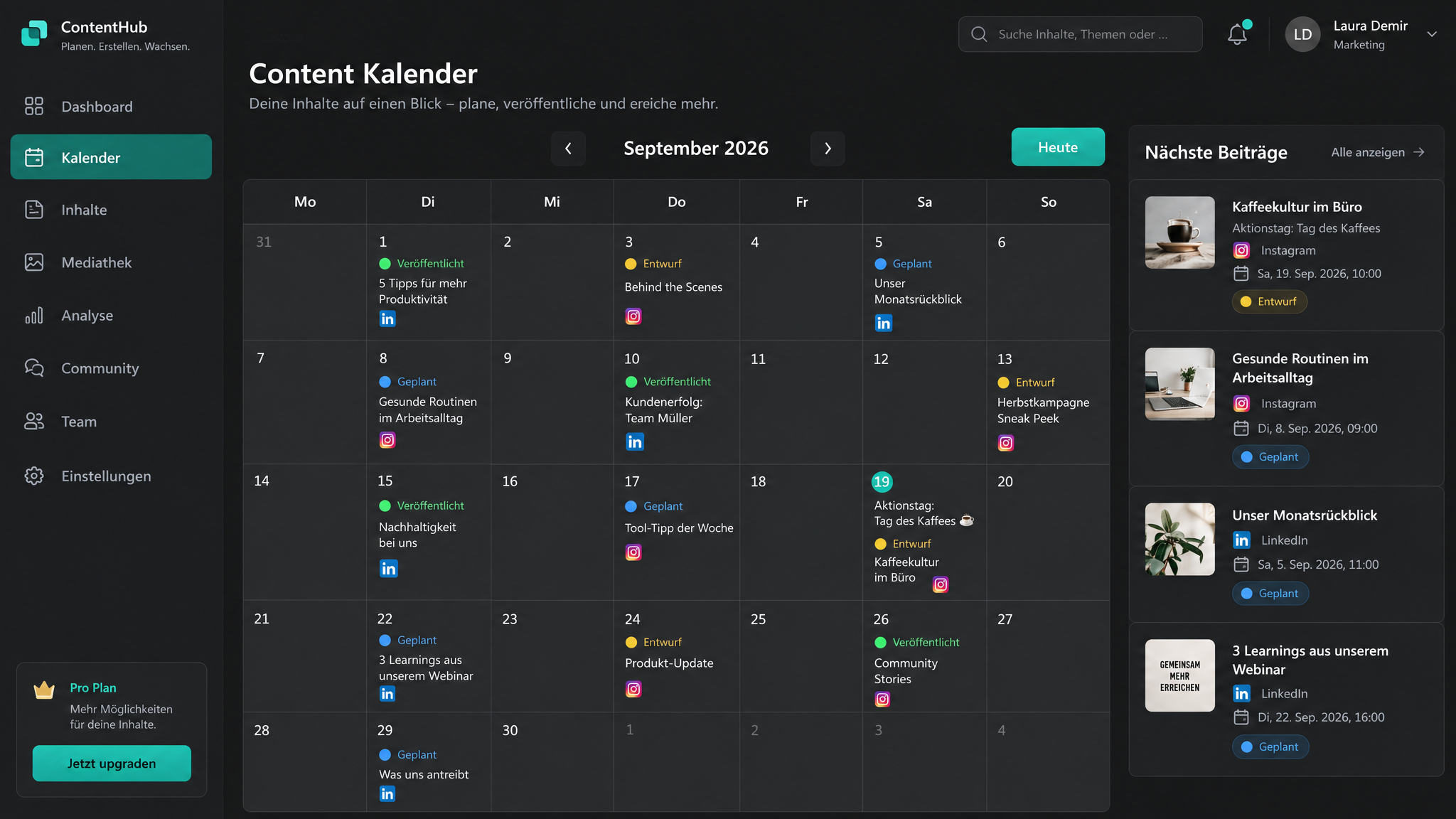 Content-Kalender – Beiträge, Kampagnen und Aktionstage in einer Übersicht planen